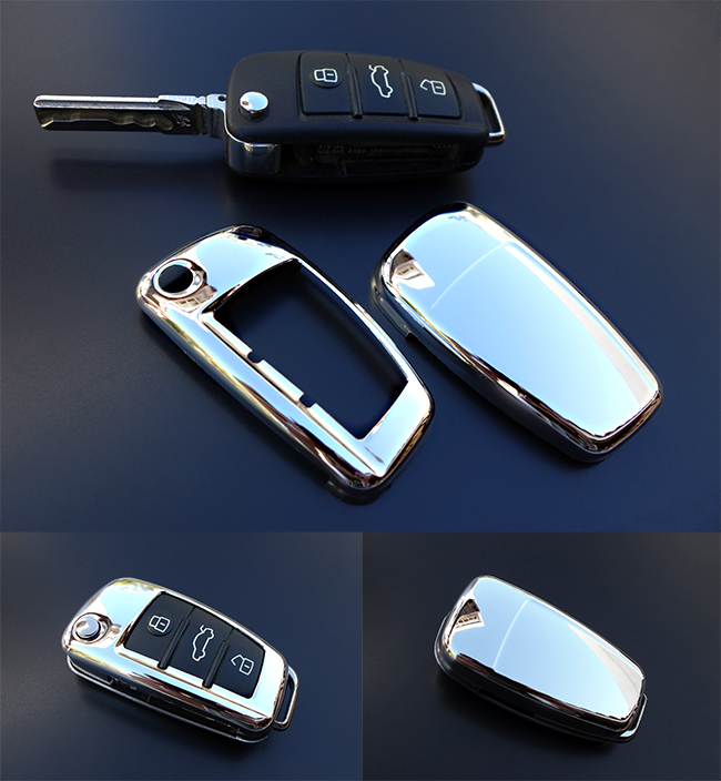 Audi Remote Flip Key Cover Case Skin Shell Cap Fob Protection Bag Hull Chrome