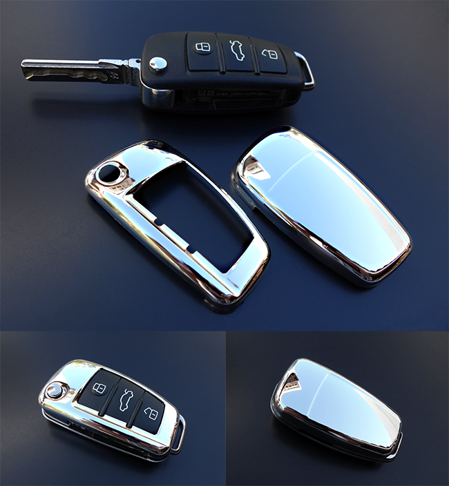 Chrome/Gold Flip Key Cover Shell For Audi Fob – Remote Protector Case Skin